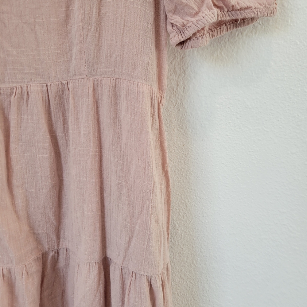 Shop Stevie Light Pink Tiered Midi Dress Puff Sleeve Women’s M - Picture 5 of 5